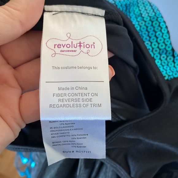 Peacock Blue Sequin Dance Costume LC – Girls Large Child Jazz Dress - Picture 6 of 8